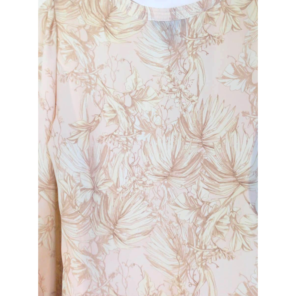 Cynthia Rowley Size M Floral Neutral Tan Beige Long Sleeve Button Up Blouse Work - Picture 5 of 8